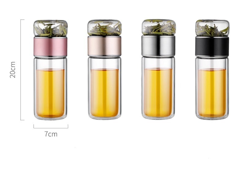 Double Wall Glass Tea Infuser Bottle Borosilicate Large Capacity Leakproof Travel Tea Bottle