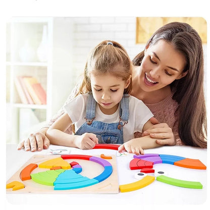 Educational Pattern Block Puzzle Set Matching Cards Creative Shape Learning Toy