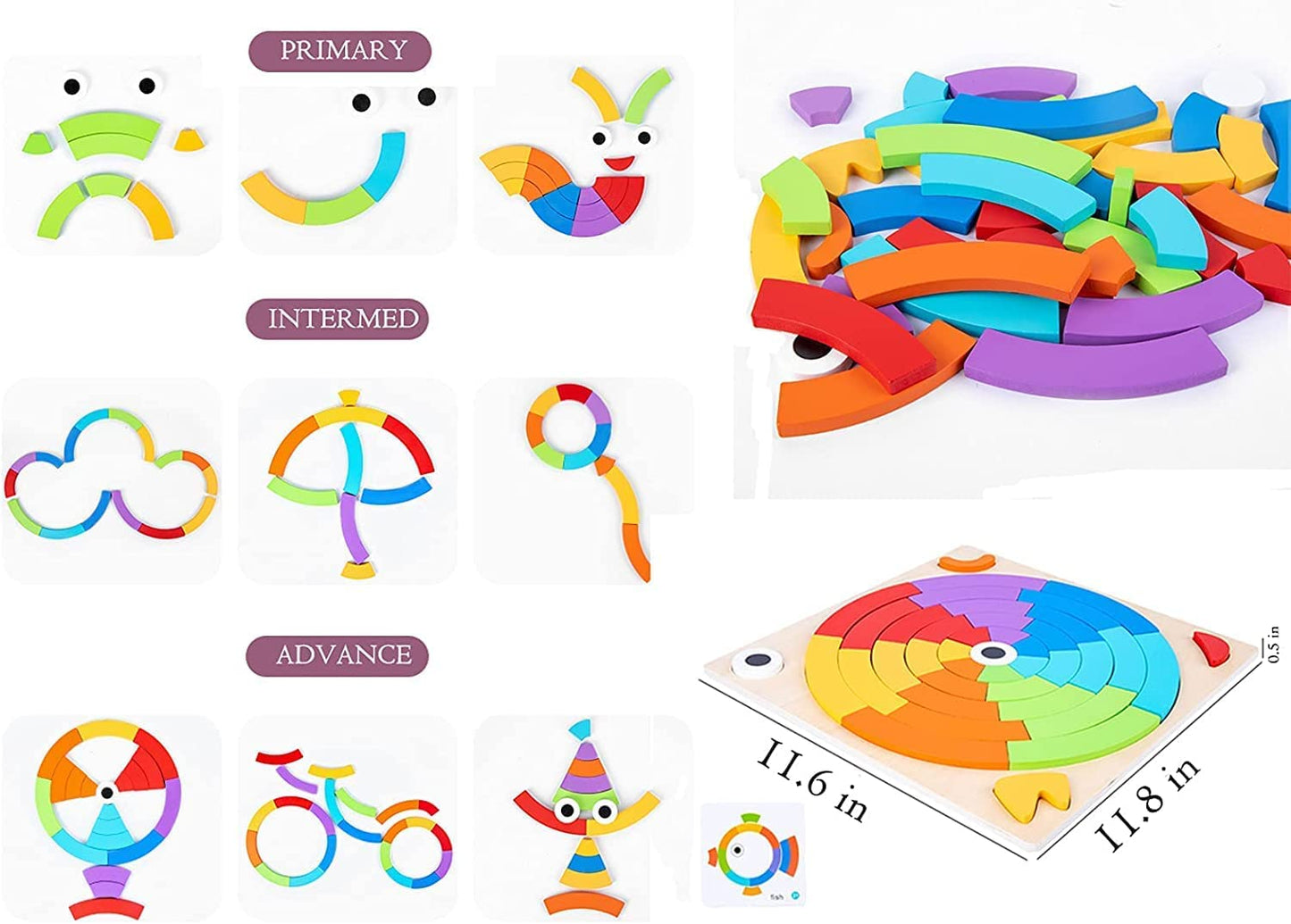 Educational Pattern Block Puzzle Set Matching Cards Creative Shape Learning Toy