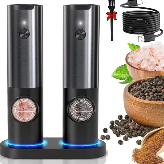 Electric Salt Pepper Grinder Rechargeable Stainless Steel Adjustable Mill