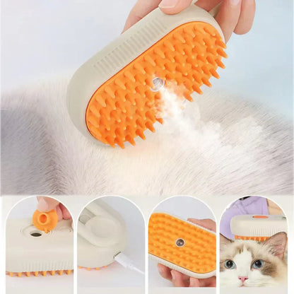 Electric Steam Brush for Pets with Spray and Massage Function