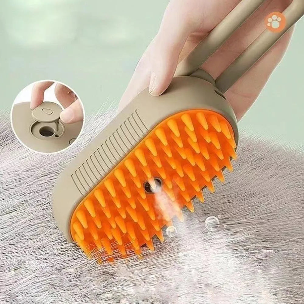 Electric Steam Brush for Pets with Spray and Massage Function