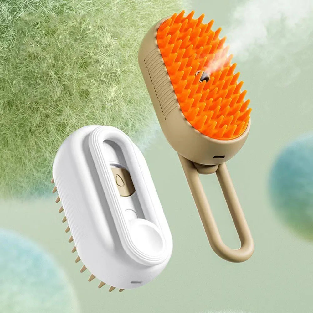Electric Steam Brush for Pets with Spray and Massage Function