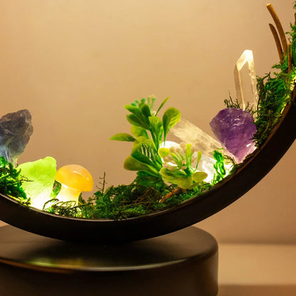 EnchantedRing Elegant Circular Crystal Night Light with Greenery for Home Décor