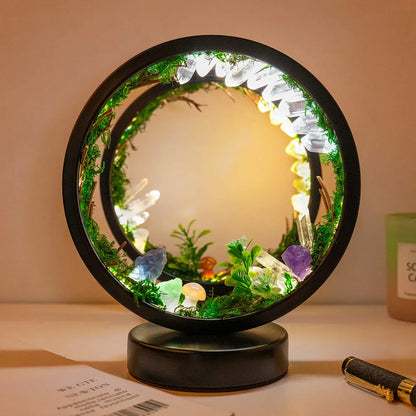 EnchantedRing Elegant Circular Crystal Night Light with Greenery for Home Décor