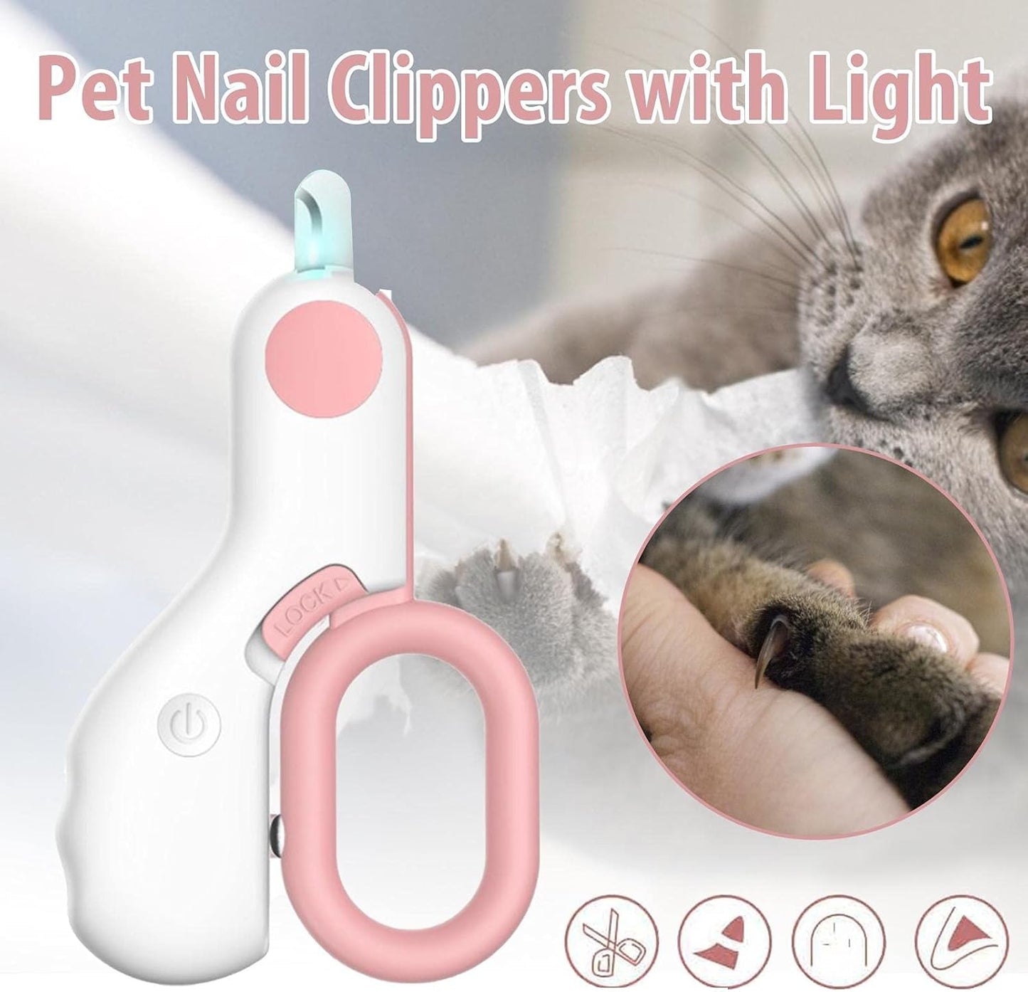 Ergonomic Dog Cat Nail Clipper with LED Light Precision Pet Grooming Tool