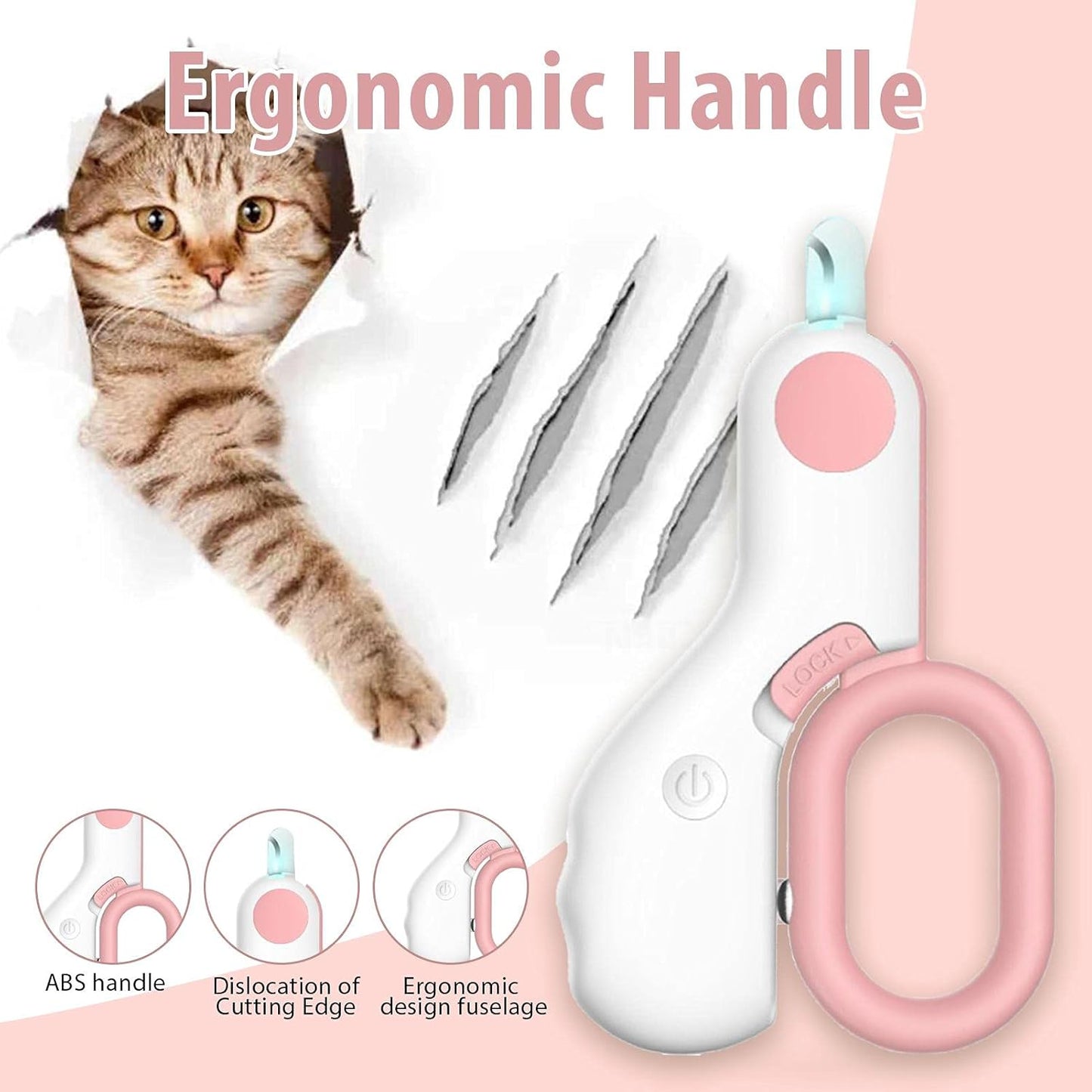 Ergonomic Dog Cat Nail Clipper with LED Light Precision Pet Grooming Tool