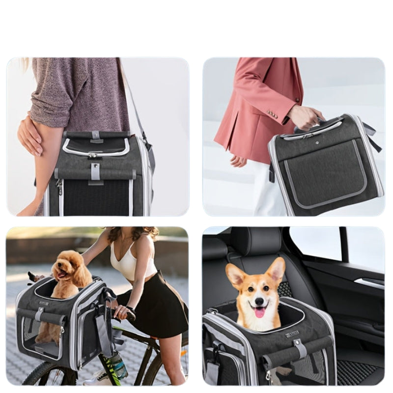 Expandable Pet Bike Basket with Side Windows Quick Release Mount