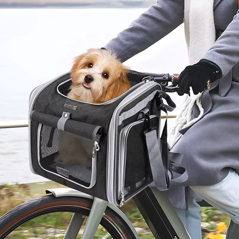Expandable Pet Bike Basket with Side Windows Quick Release Mount
