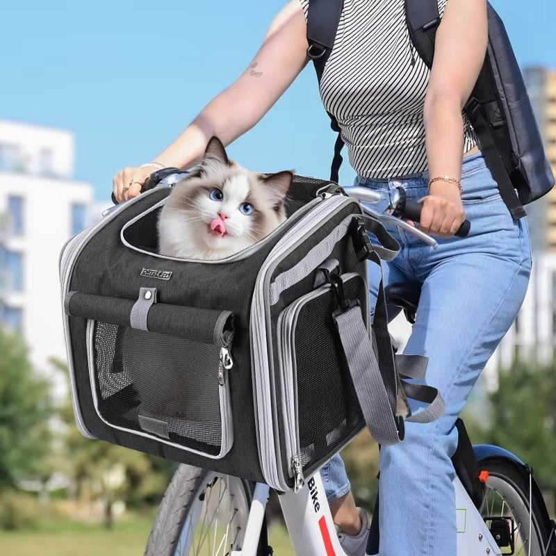 Expandable Pet Bike Basket with Side Windows Quick Release Mount