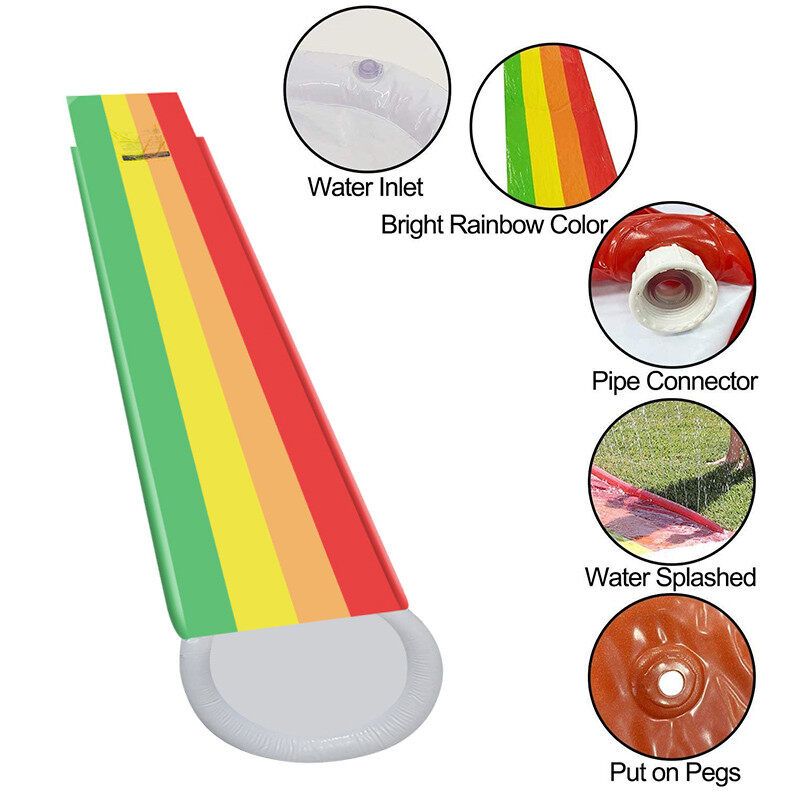 Extra-Long Inflatable Water Slide for Backyard – Rainbow Summer Slip & Slide for Kids and Adults