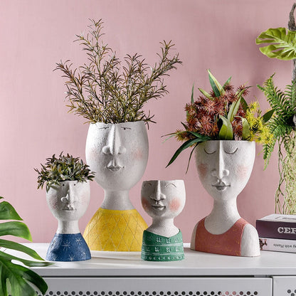 Face Planter Pot Handcrafted Resin Compact Decorative Indoor Plant Holder