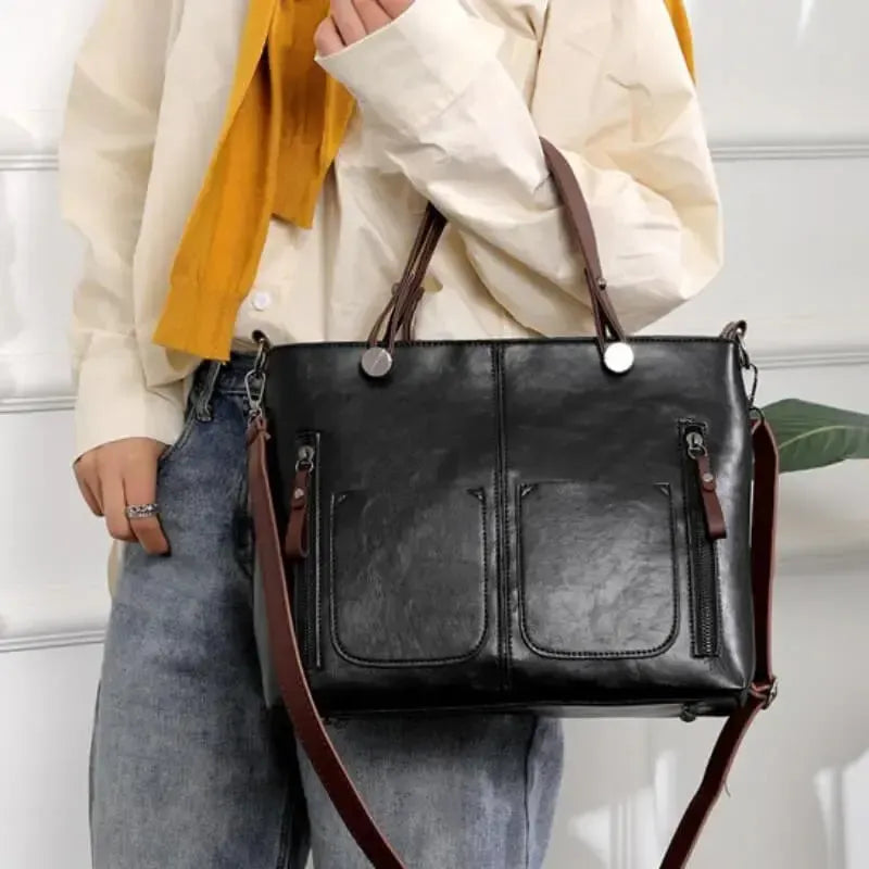 Facover – Women's Vintage PU Leather Shoulder Bag with Adjustable Crossbody Strap