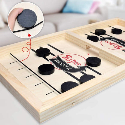 Fast Sling Puck Game Wooden Table Hockey Board Game with Sliding Pucks and Goal Slots