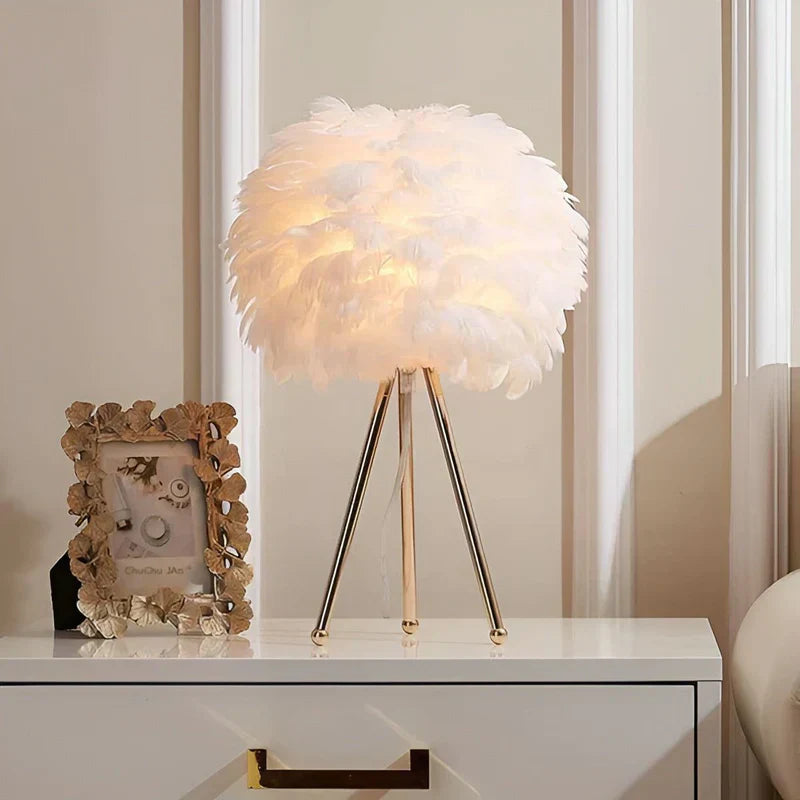 Feather Table Lamp Soft Glowing Decorative Lamp for Bedroom, Living Room & Home Decor