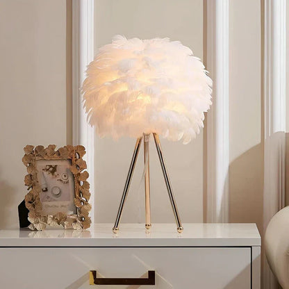 Feather Table Lamp Soft Glowing Decorative Lamp for Bedroom, Living Room & Home Decor