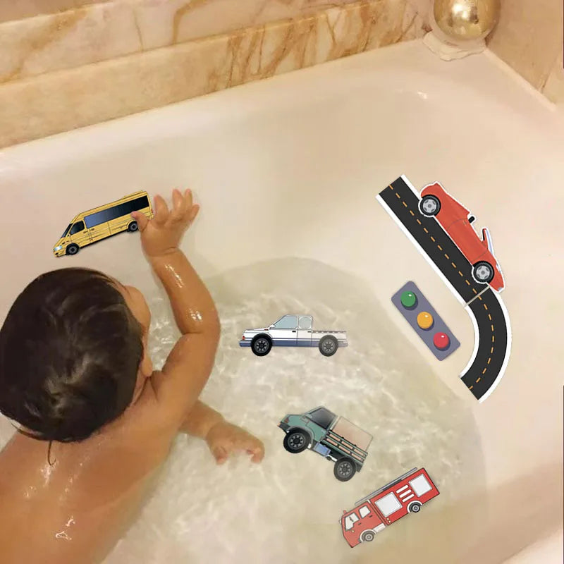 Floating Bath Road Track Toy Set Foam Rails Mini Cars Water Play