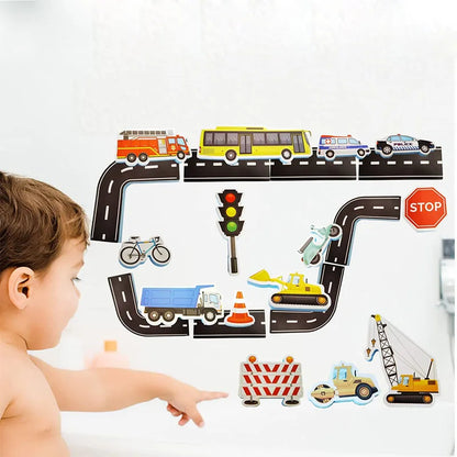 Floating Bath Road Track Toy Set Foam Rails Mini Cars Water Play