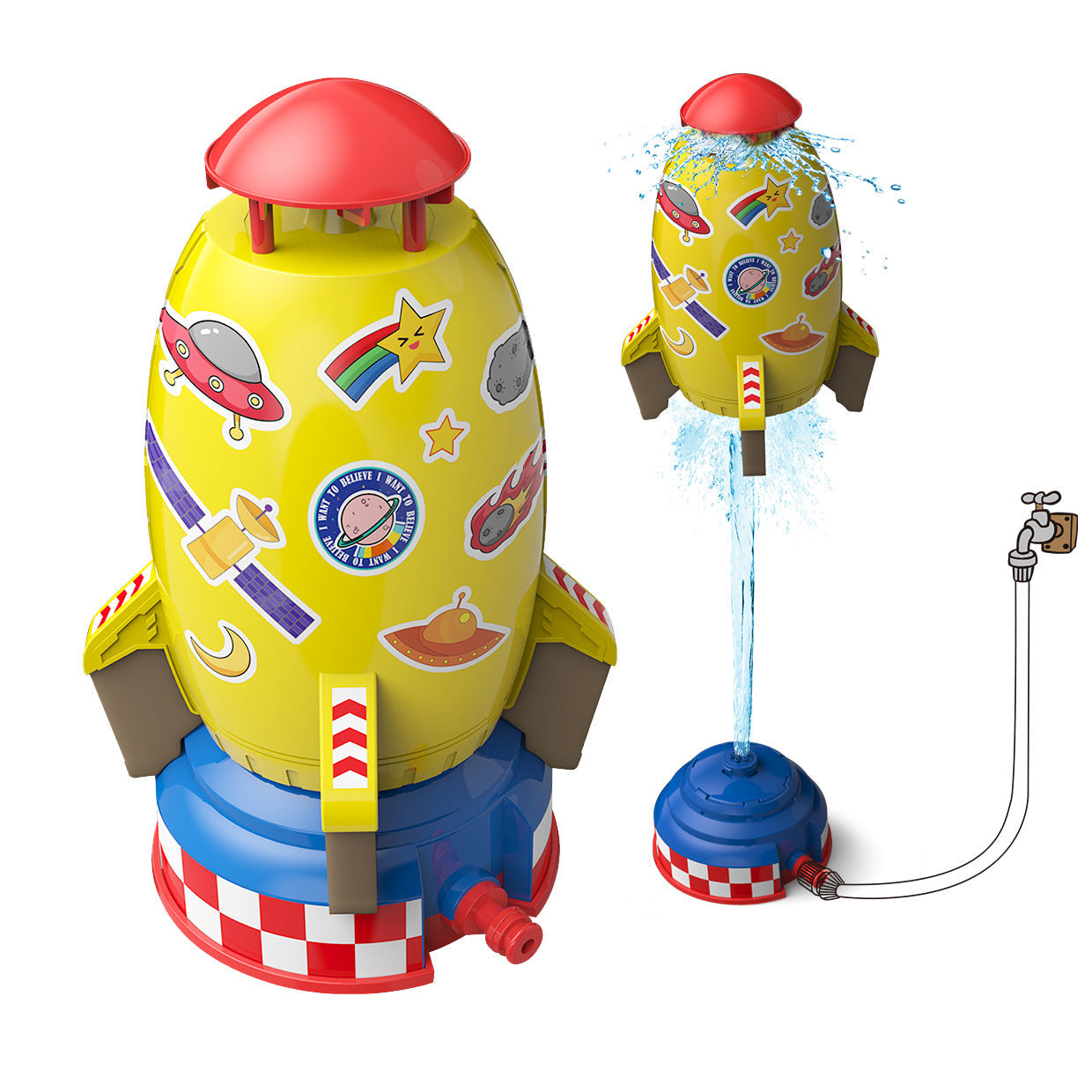 Flying Rocket Water Sprinkler with Rotating Spray Jets and Floating Hover Nozzle for Outdoor Garden Lawn Play