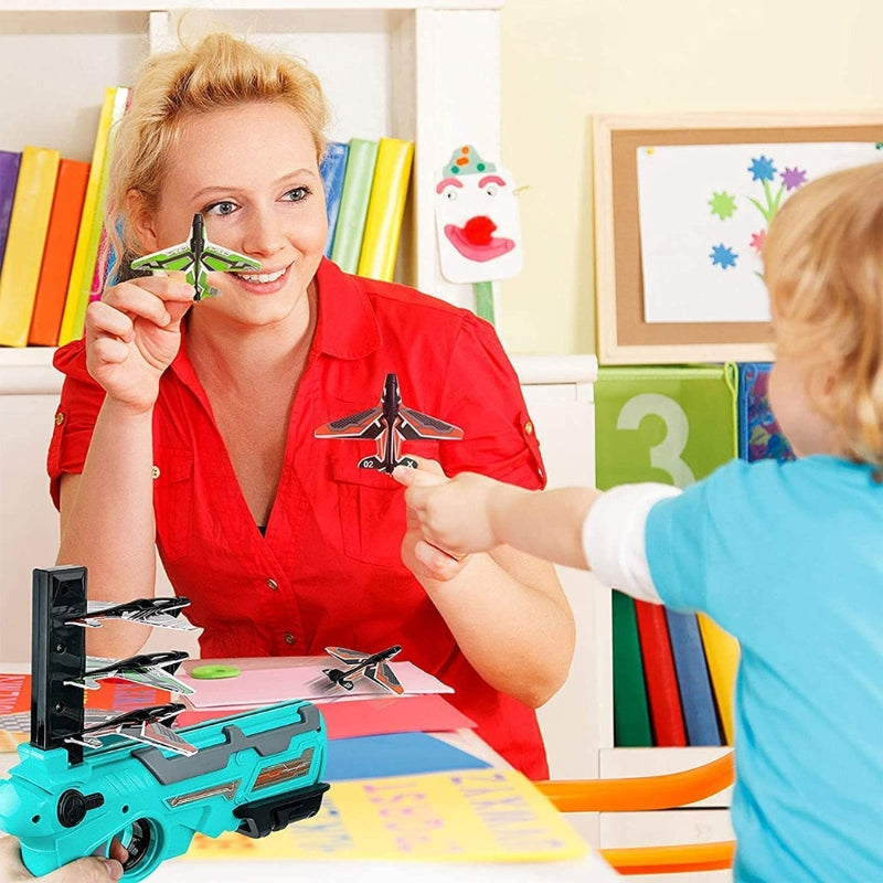 Foam Airplane Launcher Toy with Glider and Loop Flight Modes Outdoor Flying Game