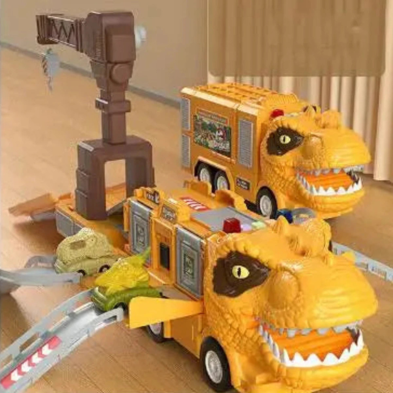 Foldable Dinosaur Truck Toy with Transforming Track System and Moving Panels