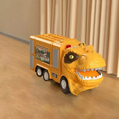 Foldable Dinosaur Truck Toy with Transforming Track System and Moving Panels