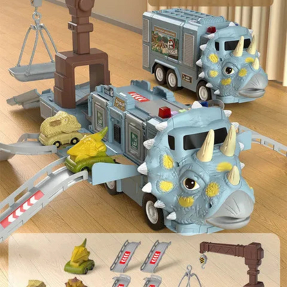 Foldable Dinosaur Truck Toy with Transforming Track System and Moving Panels