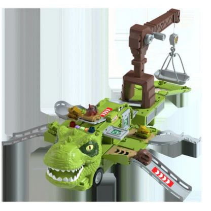 Foldable Dinosaur Truck Toy with Transforming Track System and Moving Panels