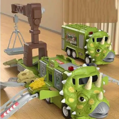 Foldable Dinosaur Truck Toy with Transforming Track System and Moving Panels