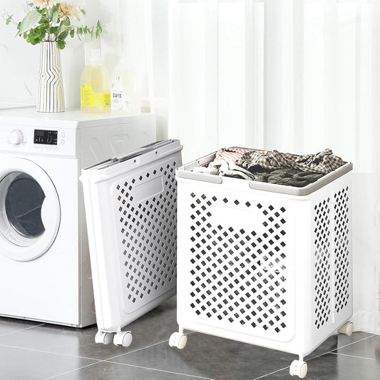 Foldable Laundry Basket With Wheels Space Saving Rolling Hamper