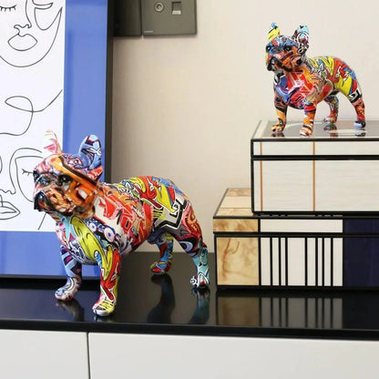 Graffiti French Bulldog Resin Figurine Modern Art Decorative Dog Statue