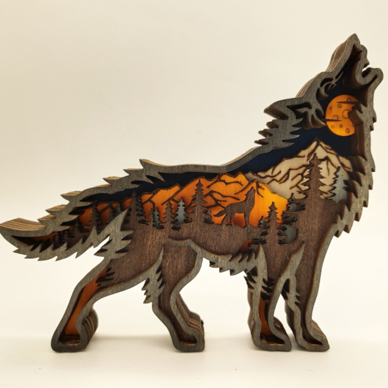 Handcrafted 3D Wooden Animal Sculpture Layered Carved Wood Art Decor for Home Office