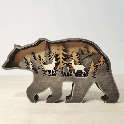 Handcrafted 3D Wooden Animal Sculpture Layered Carved Wood Art Decor for Home Office