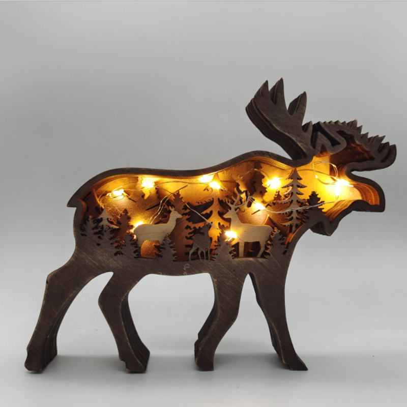 Handcrafted 3D Wooden Animal Sculpture Layered Carved Wood Art Decor for Home Office