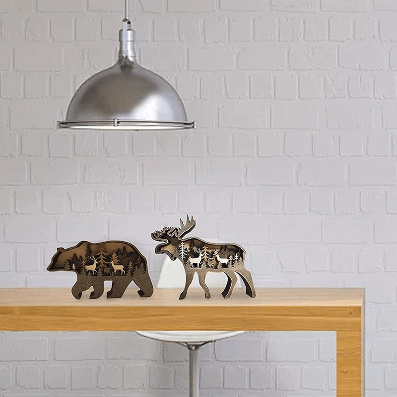 Handcrafted 3D Wooden Animal Sculpture Layered Carved Wood Art Decor for Home Office