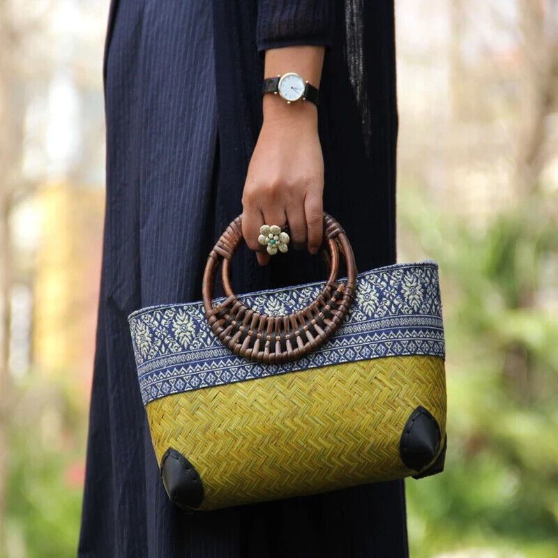 Handcrafted Patterned Handbag Vibrant Woven Design Zip Pocket Purse
