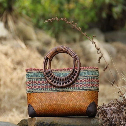 Handcrafted Patterned Handbag Vibrant Woven Design Zip Pocket Purse