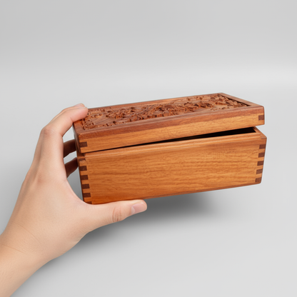 Handcrafted Wooden Jewelry Box with Hidden Lock Secure Storage Case