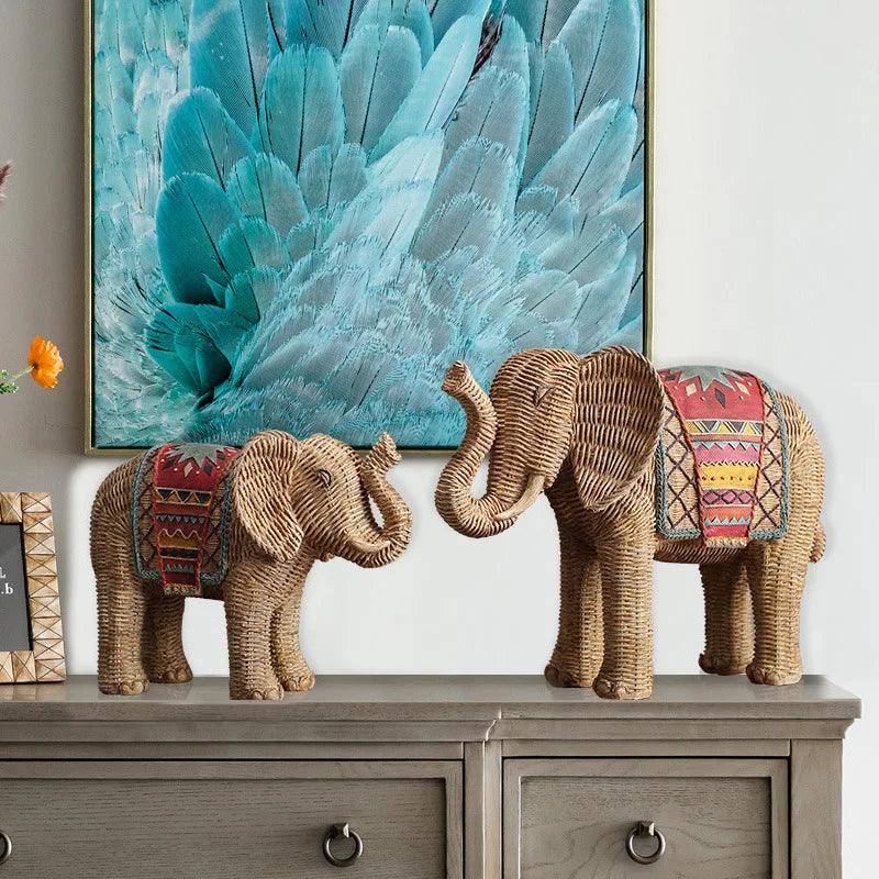 Handmade Elephant Decorative Figurine Hand Painted Resin Animal Ornament