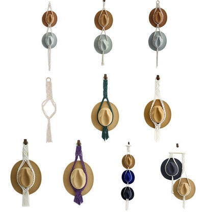 Handmade Linen Wall Hat Rack Boho Hanging Hat Organizer Decorative Wall Storage