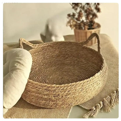 Handwoven Cat Basket With Plush Cushion For Comfortable Rest