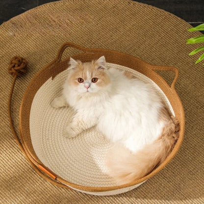 Handwoven Rope Cat Bed High Wall Cozy Indoor Cat Basket Washable Round Pet Nest