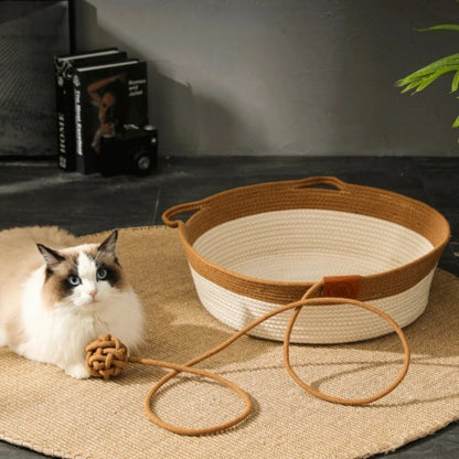 Handwoven Rope Cat Bed High Wall Cozy Indoor Cat Basket Washable Round Pet Nest