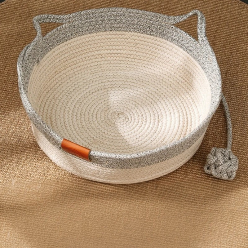 Handwoven Rope Cat Bed High Wall Cozy Indoor Cat Basket Washable Round Pet Nest
