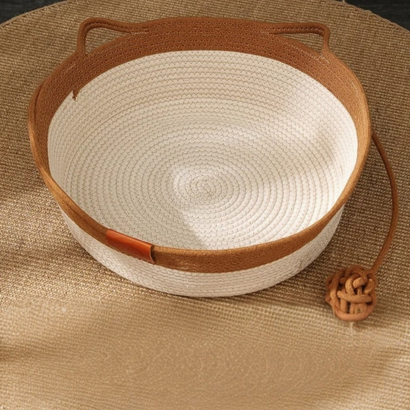 Handwoven Rope Cat Bed High Wall Cozy Indoor Cat Basket Washable Round Pet Nest