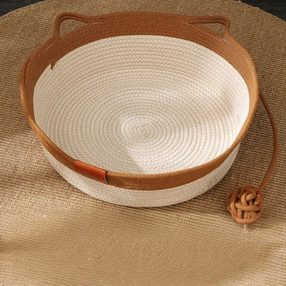 Handwoven Rope Cat Bed High Wall Cozy Indoor Cat Basket Washable Round Pet Nest