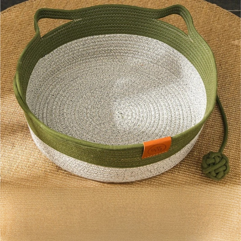 Handwoven Rope Cat Bed High Wall Cozy Indoor Cat Basket Washable Round Pet Nest