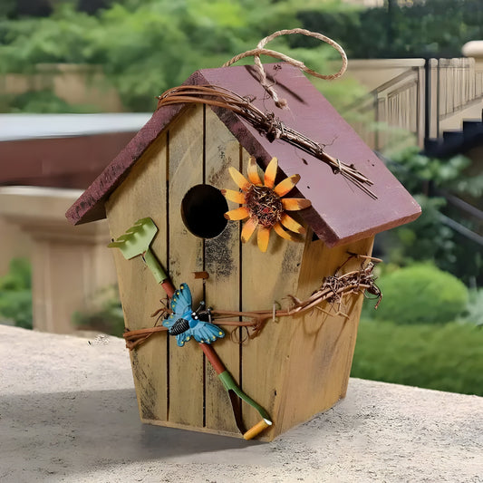 Hanging Decorative Bird House Rustic Garden Balcony Outdoor Nesting Shelter