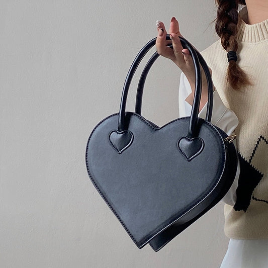 Heart Shaped Handbag with Zip Pockets Adjustable Shoulder Strap