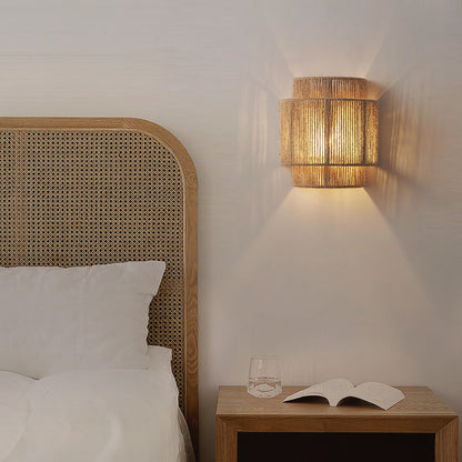 HempLume Bohemian Vintage Rattan Hemp Rope LED Wall Lamp